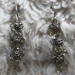 Drop Flowers Earrings w/ Dangling Tiny Beads